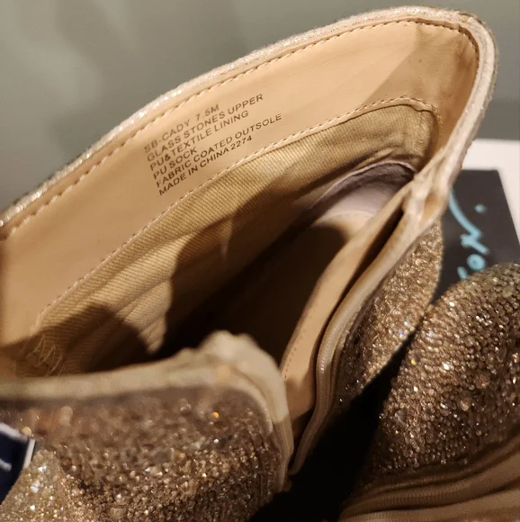 LIGHT GOLD RHINESTONE BLOCK HEEL BOOTIE|  BETSEY JOHNSON, size 7.5 - Picture 3 of 16